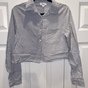 Blue and White Striped Cropped Shirt